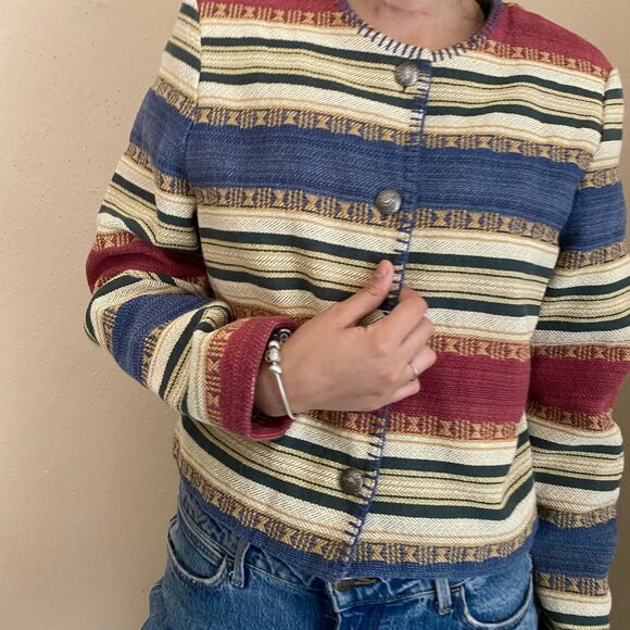 Vintage Roughrider Woven Stripe Jacket - Made in USA | Boho Western Style size L - Picture 2 of 7